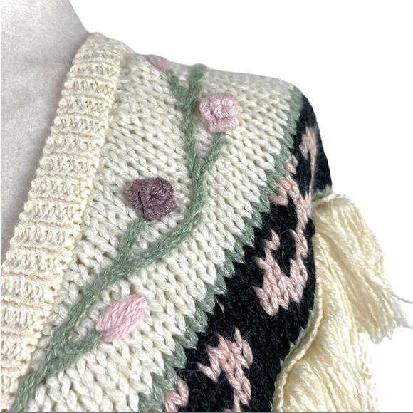 VTG Maggie Lawrence Fringed Knit Cardigan Women’s 80s Floral Pattern Size 18/20 - Picture 14 of 15
